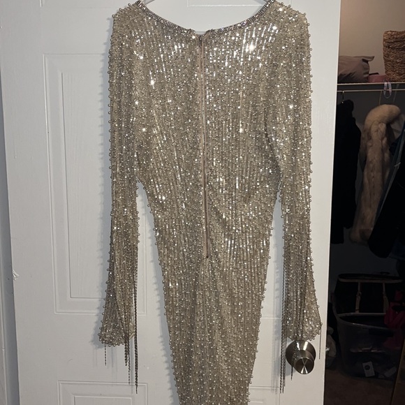 Cream jeweled dress size Large long sleeve zip down - Picture 2 of 2